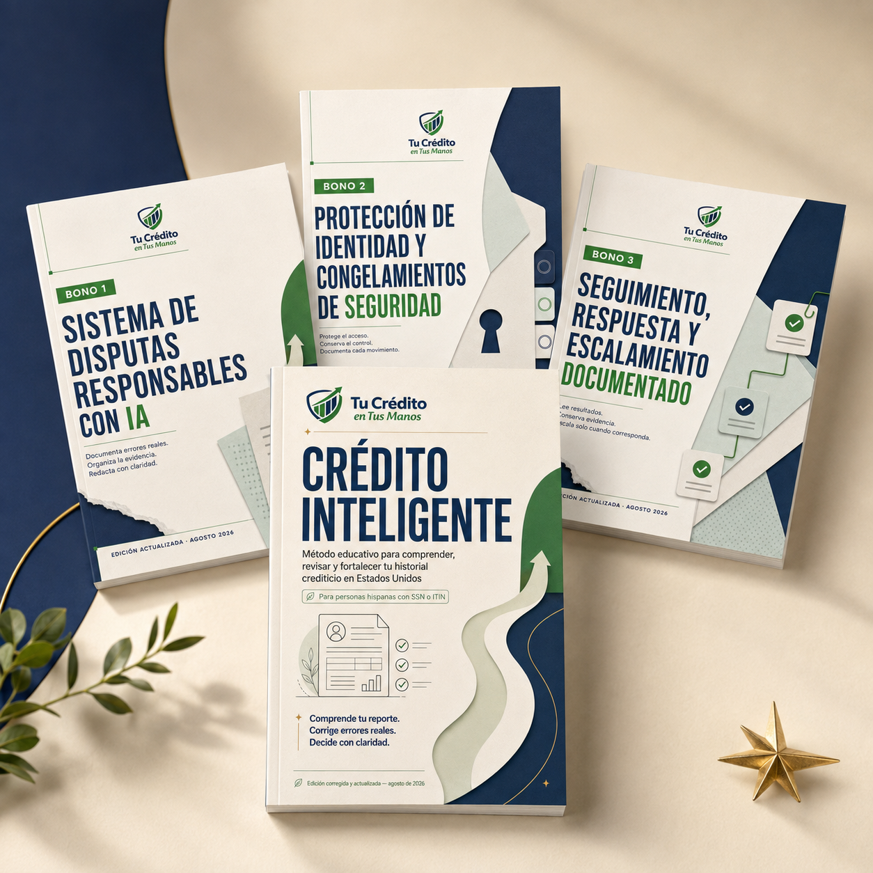Guía digital Crédito Inteligente junto a los tres bonos educativos de Tu Crédito en Tus Manos